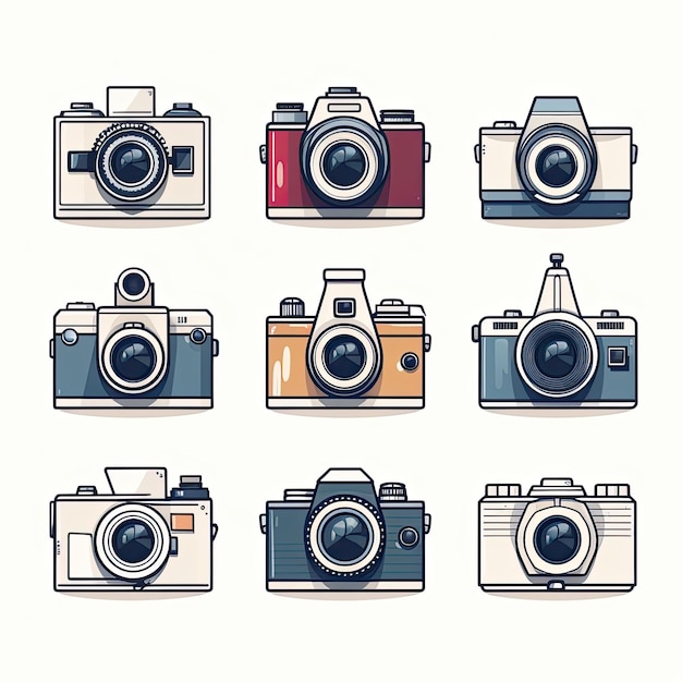 Set of vintage retro cameras isolated on white background Vector illustration