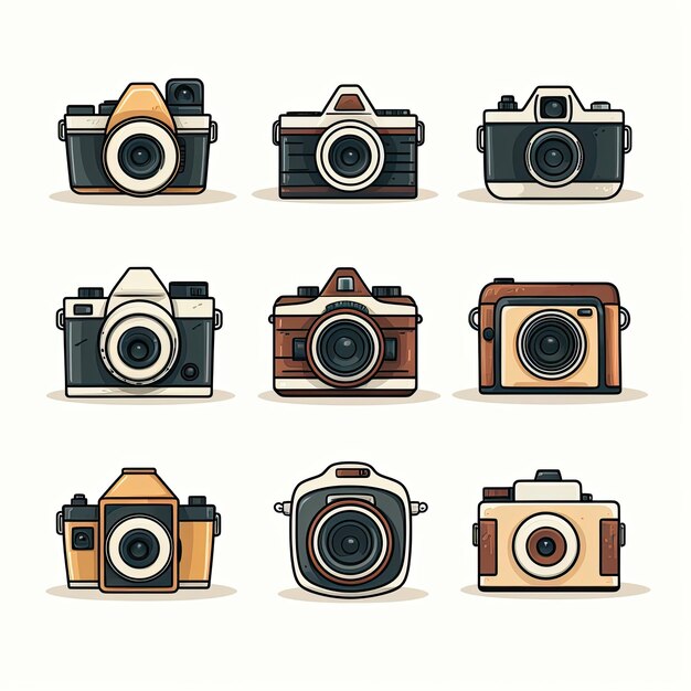 Set of vintage retro cameras isolated on white background Vector illustration