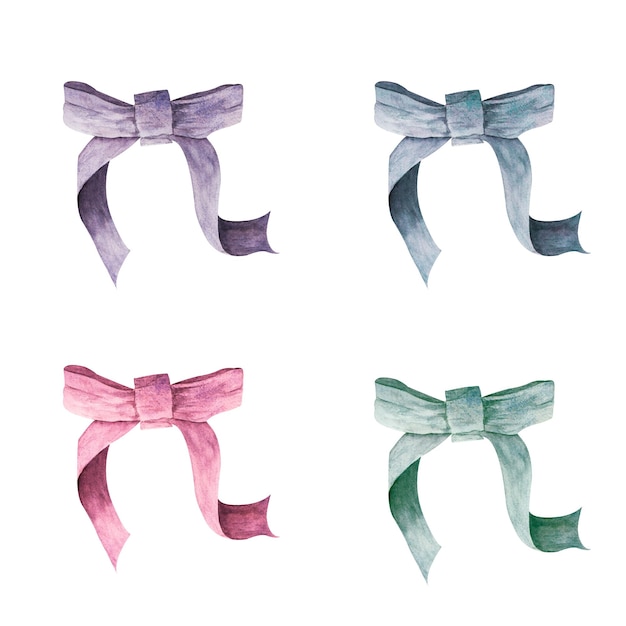 a set of watercolor bows to decorate flowers and other items