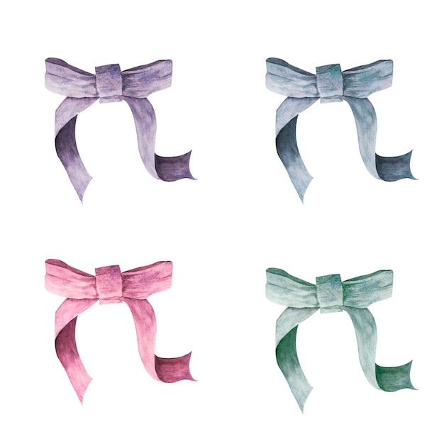 Photo a set of watercolor bows to decorate flowers and other items