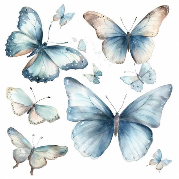 A set of watercolor butterflies.