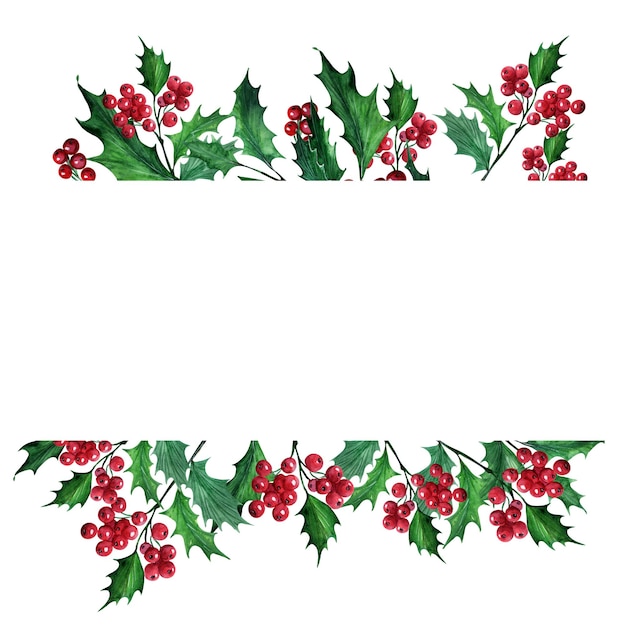 A set of watercolor Christmas frames with a holly plant