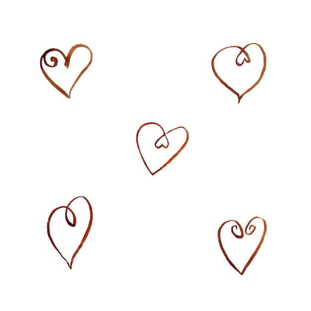 set of watercolor coffee hearts, isolated on white surface