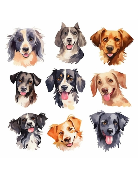 Set of watercolor dog breed images sticker set clipart