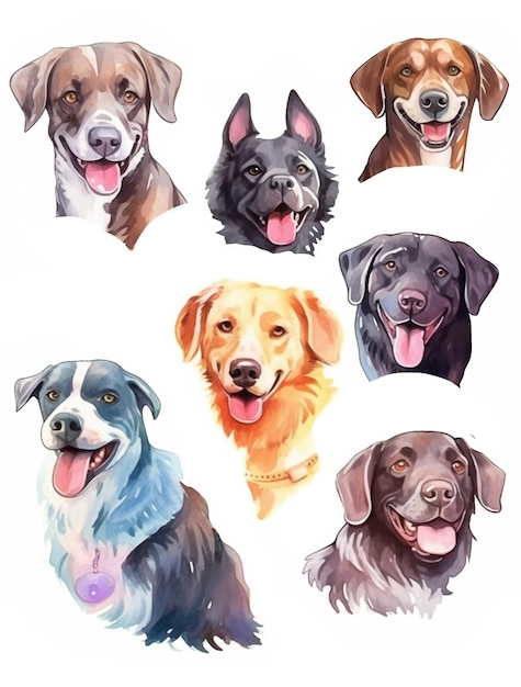 Set of watercolor dog breed images sticker set clipart