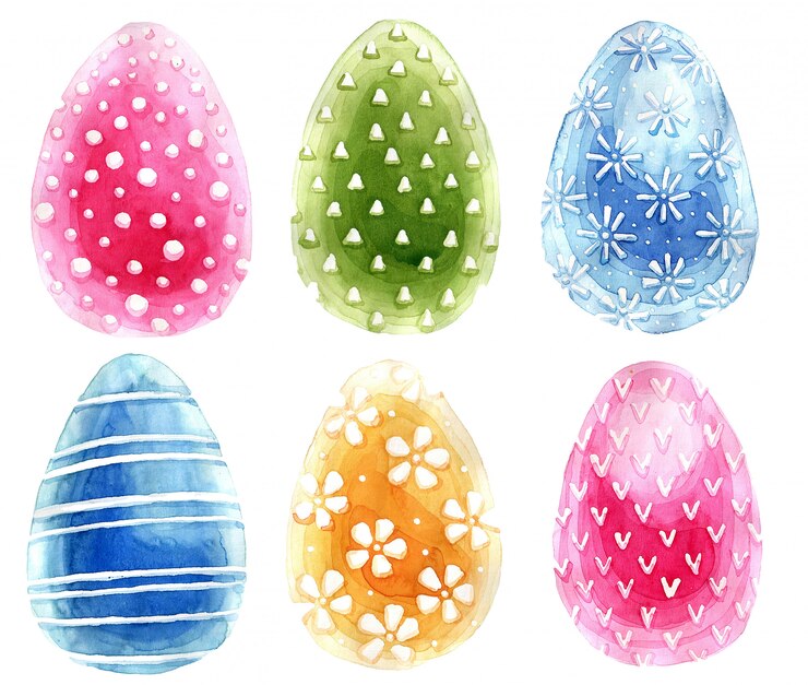 Photo set of watercolor easter eggs