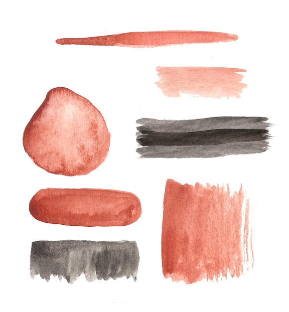 Photo set of watercolor geometric shapes and brush strokes. hand painted design elements.