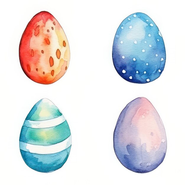 Photo set of watercolor painted easter eggs isolated on white background hand drawn illustration