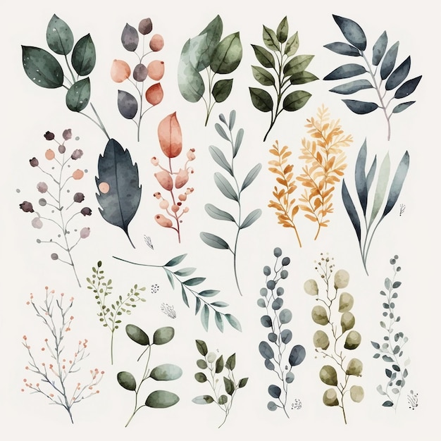 A set of watercolor plants.