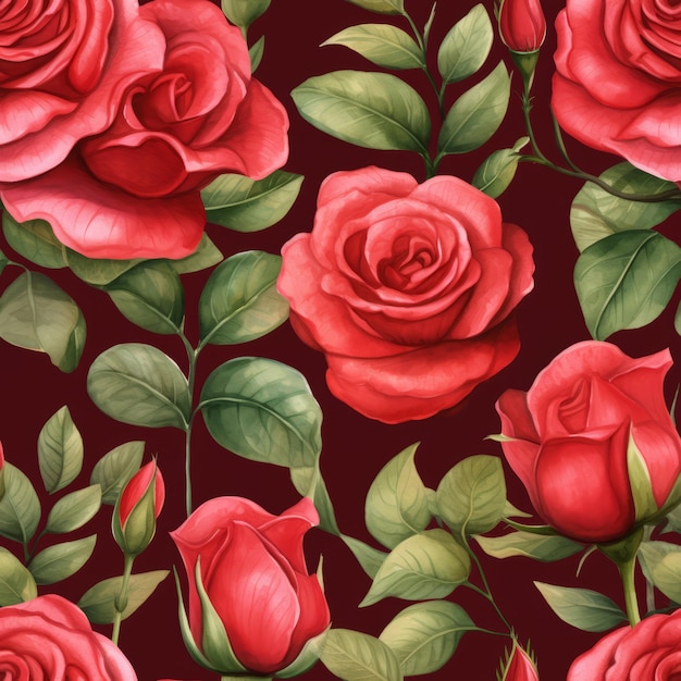 Premium AI Image | a set of watercolor red rose flowers and leaves