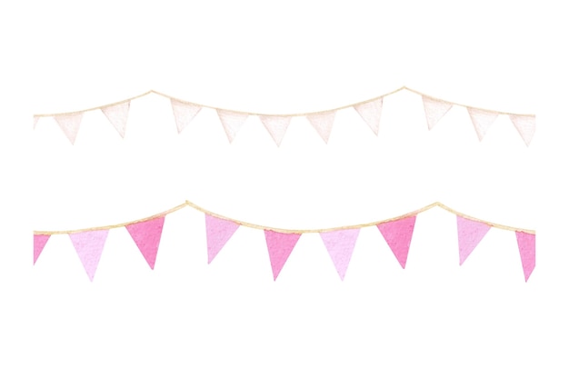 set watercolor seamless border with a garland of white flags isolated on a white background