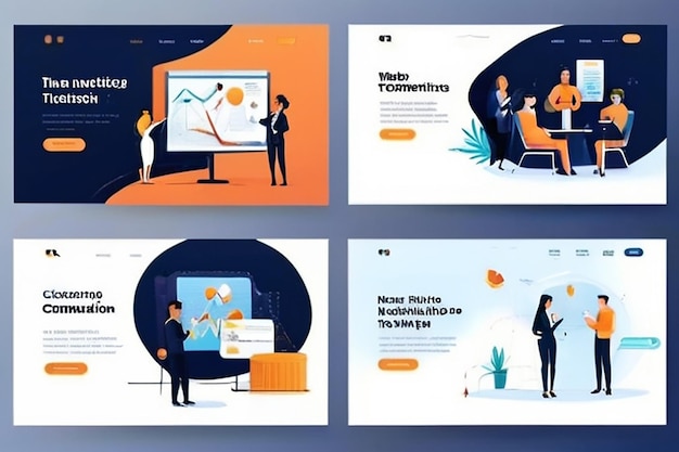 ビジネスアプリのデータ分析のためのウェブページデザインテンプレートのセット キャリアコミュニケーション