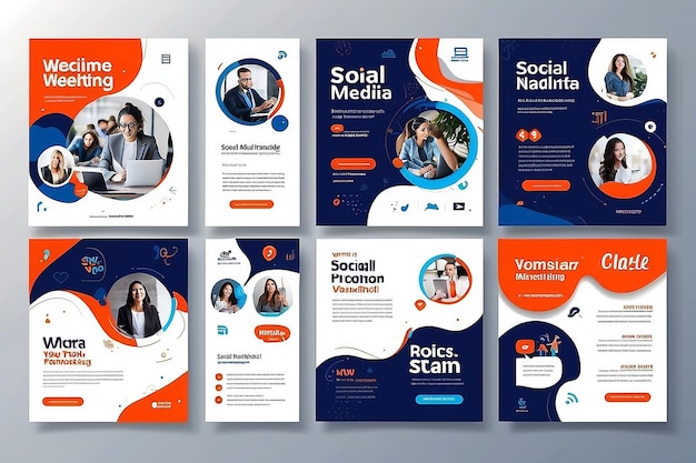 Set webinar social media post template concept design online marketing promotion banner