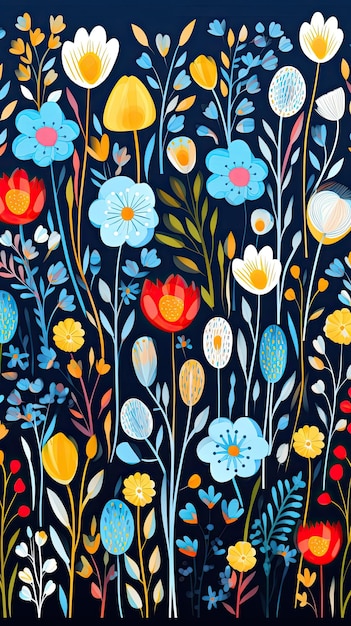 Foto set di capricciosi piccoli fiori primaverili da minuscoli ovali di contorno illustrazione piatta in stile popolare