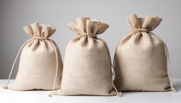 The set of White Bags of burlap isolated on white background