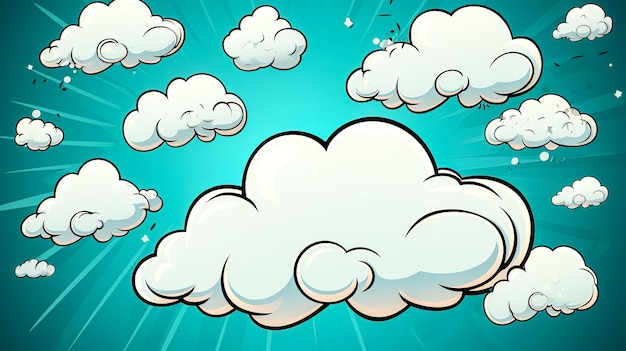 Photo set of white cartoon clouds on a blue background