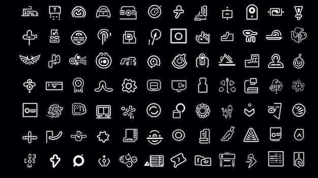 Photo a set of white line icons on a black background generative ai