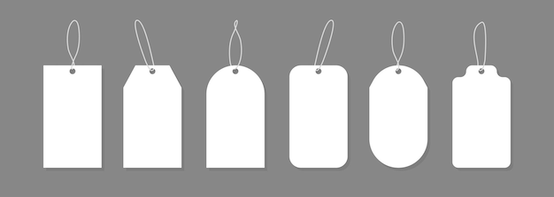 set white paper price tags in flat style vector illustration