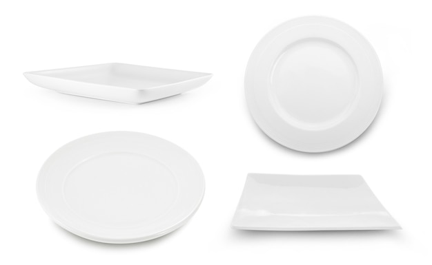 Set of white plate on white surface