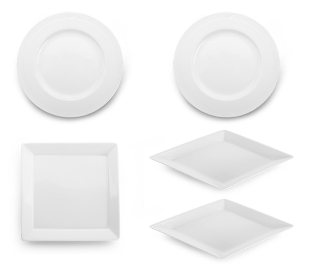 Set of white plate on white surface