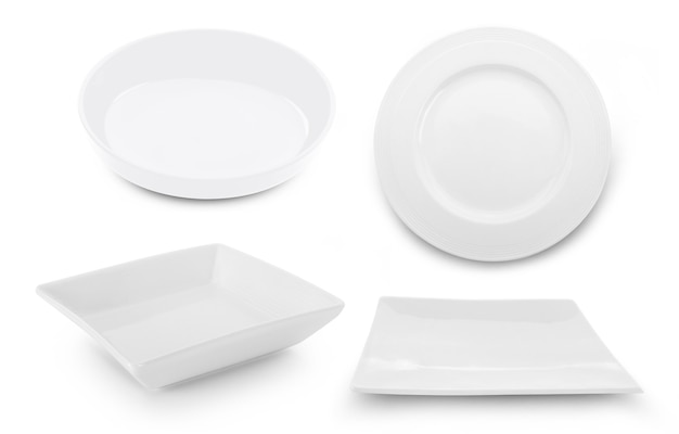 Set of white plate on white surface