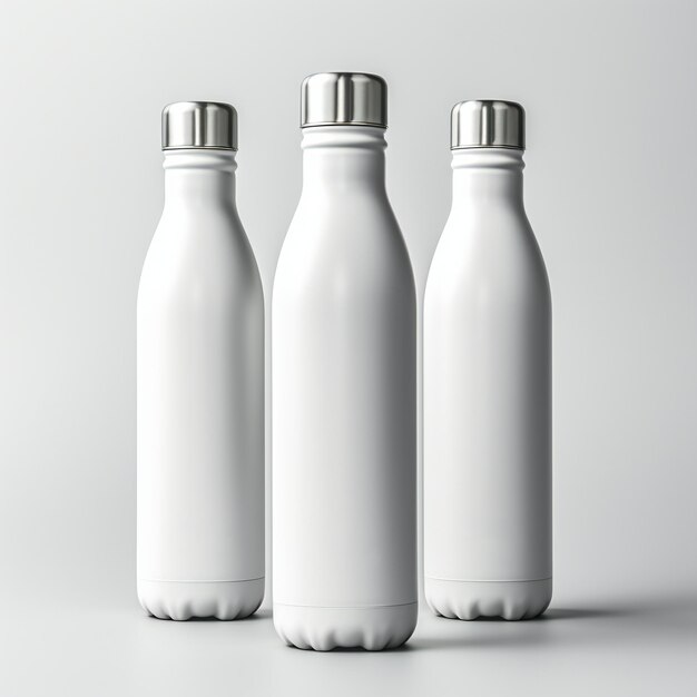 Set of White Stained Bottles with Sleek Silver Lids Mockup