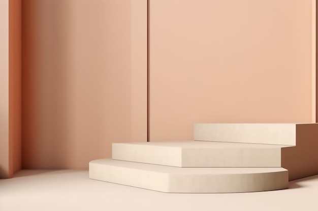 A set of white steps with a pink wall behind them.