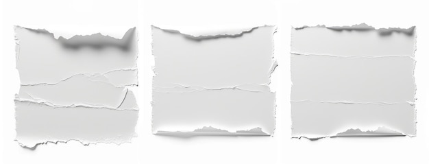 Photo set of white torn paper edges and textures