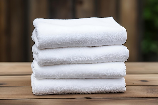 A set of white towels on the shelf