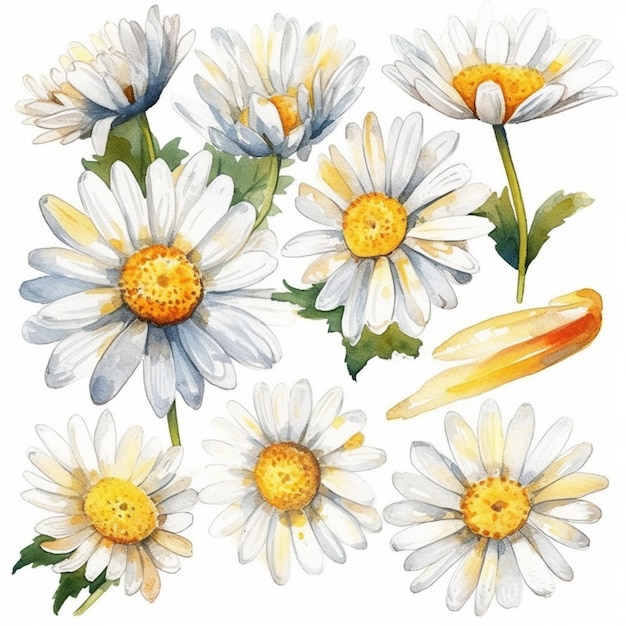 A set of white and yellow daisies.