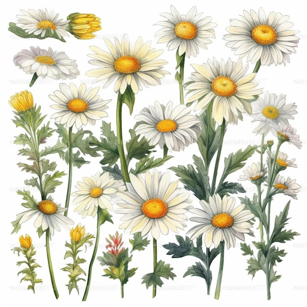 A set of white and yellow daisies.