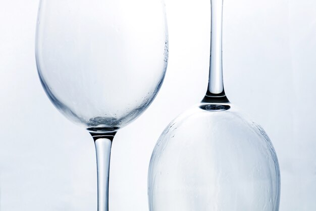 Set of wine glasses on light