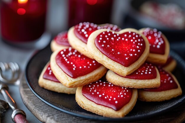 Foto set con diversi deliziosi biscotti a forma di cuore su sfondo bianco per il giorno di san valentino