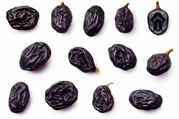 Set with sweet dried prunes isolated on white