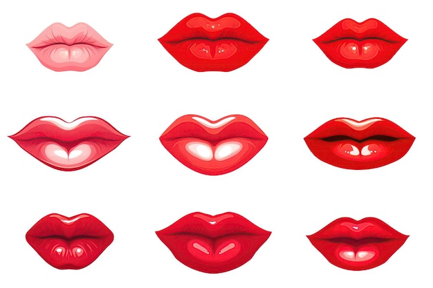 Set Womans Mouths With Red Lips Smiling Cartoon On White Background Generative AI