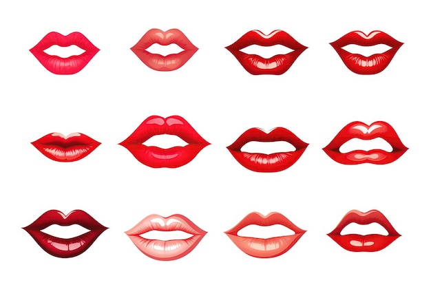 Set Womans Mouths With Red Lips Smiling On White Background Generative AI