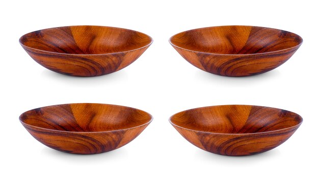 Set of wood bowl on white.