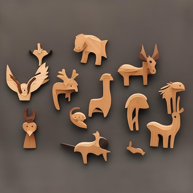 Photo a set of wooden animal figurines 5