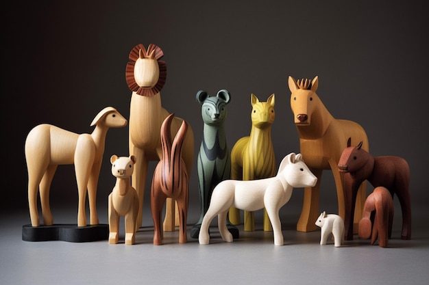 A set of wooden animal figurines