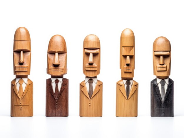 A set of wooden businessman statues