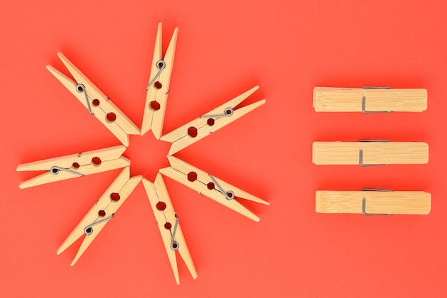 Set of wooden clothespins