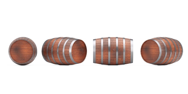 Set of Wooden Oak Barrels 3d Rendering