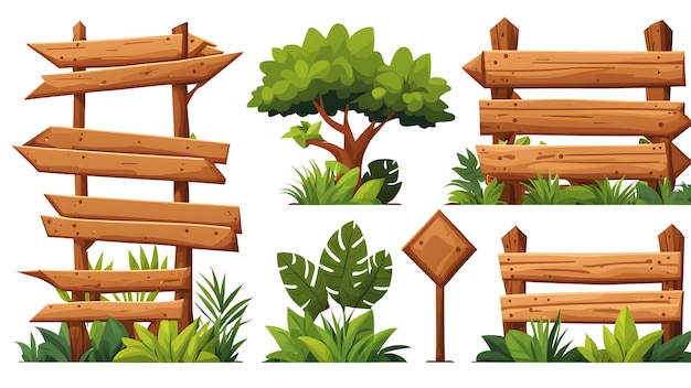 a set of wooden signs with different shapes and sizes