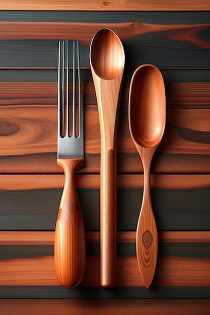 Set of wooden utensils with rustic finish