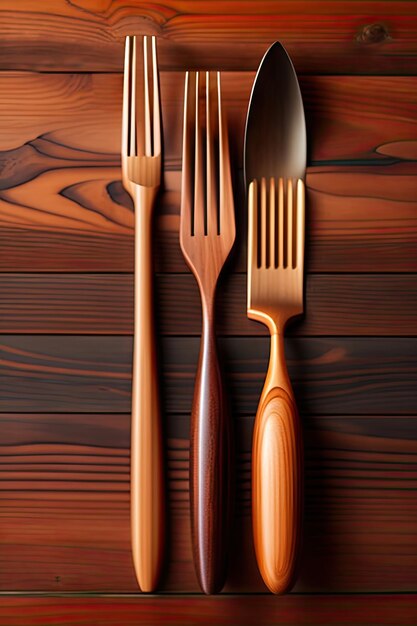 Set of wooden utensils with rustic finish