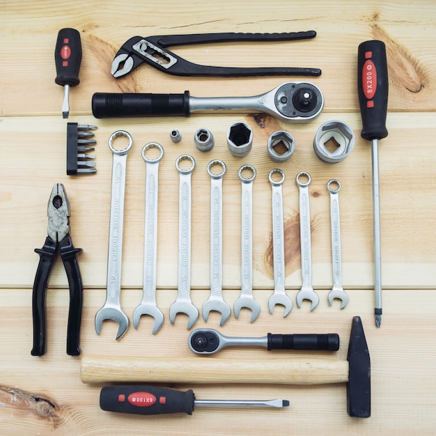 Photo set of wrenches and tools for repair