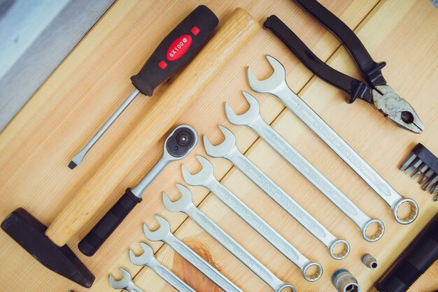 Set of wrenches and tools for repair