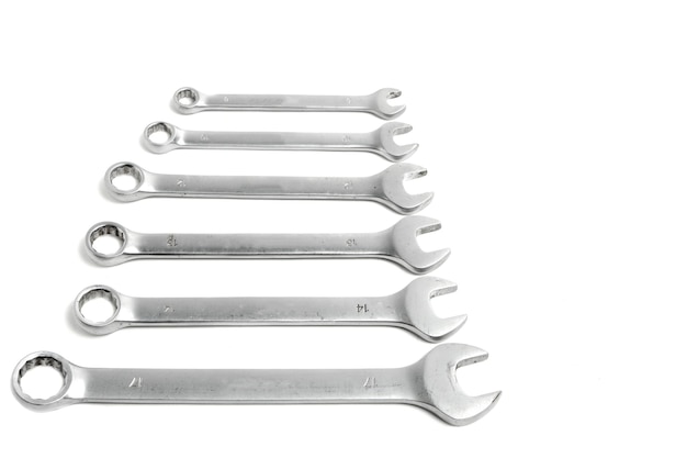 Set of wrenches on a white background