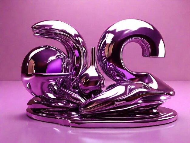 Photo set y2k chrome 3d objects trendy liquid metal elements purple glossy abstract shape 3d render