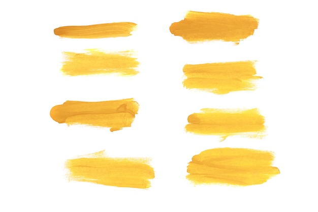 Photo set of yellow watercolor strokes isolated on white background high quality photo